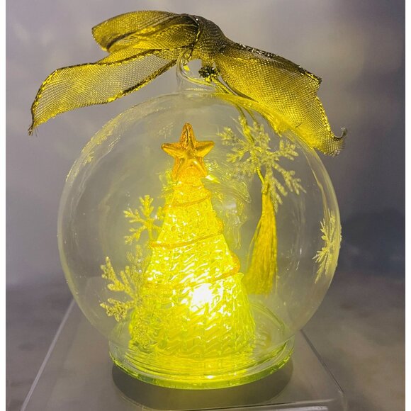 Lot of 2 Hand Blown Glass Christmas Ornament Snow Tree Star Gold Table or Tree - Picture 2 of 5